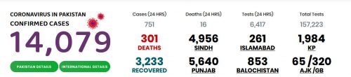  پاکستان ، کورونا ، جاں بحق ، مجموعی تعداد ، 301 