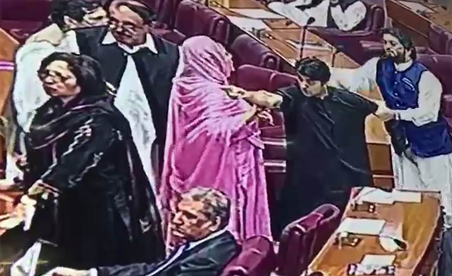بجٹ کے دوران مراد سعید اور عابد شیر علی آمنے سامنے، اراکین پارلیمنٹ کے درمیان دھکم پیل