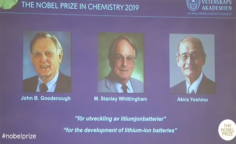 کیمیا کے شعبے کیلئے 2019 کے نوبل انعام کا اعلان کر دیا گیا