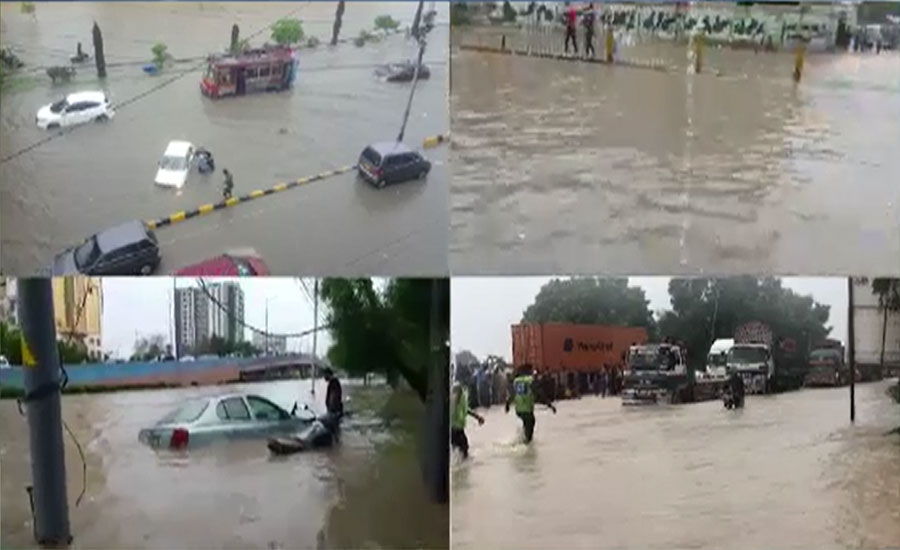 موسلادھار بارش، کراچی پھر ڈوب گیا، ندی نالے بپھر گئے، شاہراہیں جھیلیں بن گئیں