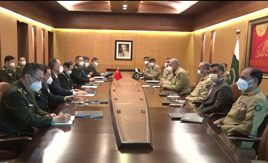 چین کے وزیر دفاع کا جی ایچ کیو کا دورہ، آرمی چیف سے ملاقات میں باہمی دلچسپی کے امور پر گفتگو
