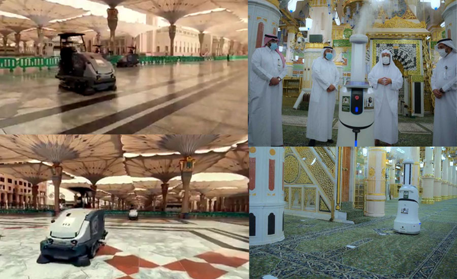 مدینہ منورہ میں گردوغبار کے طوفان کے بعد مسجد نبوی صلی اللہ علیہ وسلم میں صفائی مکمل