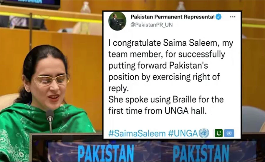 پاکستانی سفارتکار صائمہ سلیم کے بھارت کو اقوام متحدہ میں منہ توڑ جواب پر منیر اکرم کا خراج تحسین