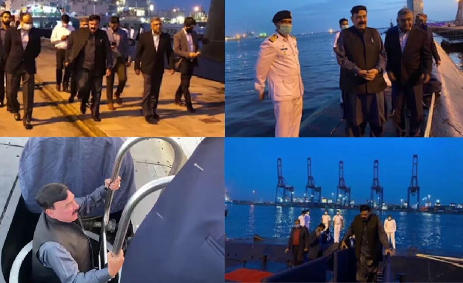 وزیر داخلہ شیخ رشید کا پاک بحریہ ڈاک یارڈ کراچی اور سب میرین حمزہ کا تفصیلی دورہ