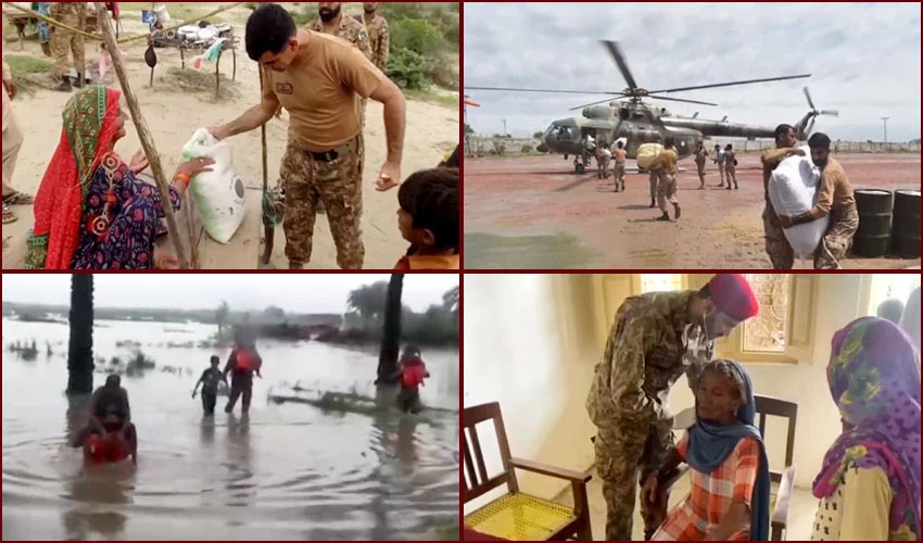 پاک فوج کے سیلاب متاثرہ علاقوں میں ریسکیو، ریلیف آپریشنز جاری