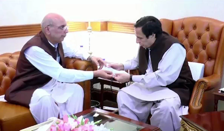 وزیراعلیٰ پنجاب چودھری پرویز الٰہی سے نوابزادہ منصورعلی خان کی ملاقات، فلڈ ریلیف فنڈ کیلئے چیک دیا