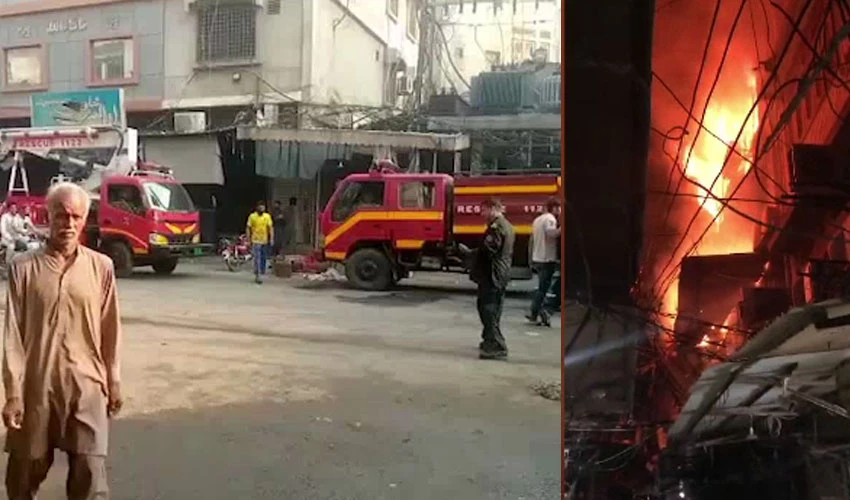 فیصل آباد کی یارن مارکیٹ میں پلازہ میں آتشزدگی سے 7 افراد جھلس کر جاں بحق