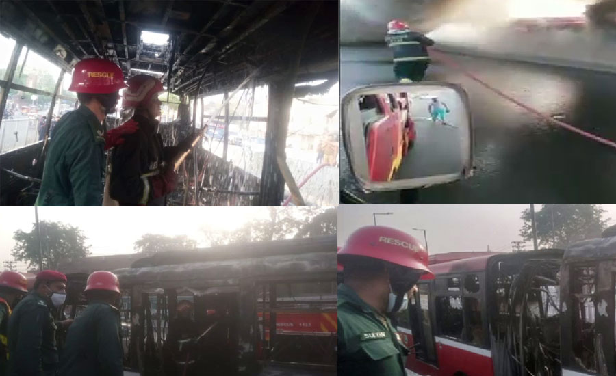 لاہور میں یادگار اسٹیشن کے قریب میٹرو بس میں آتشزدگی